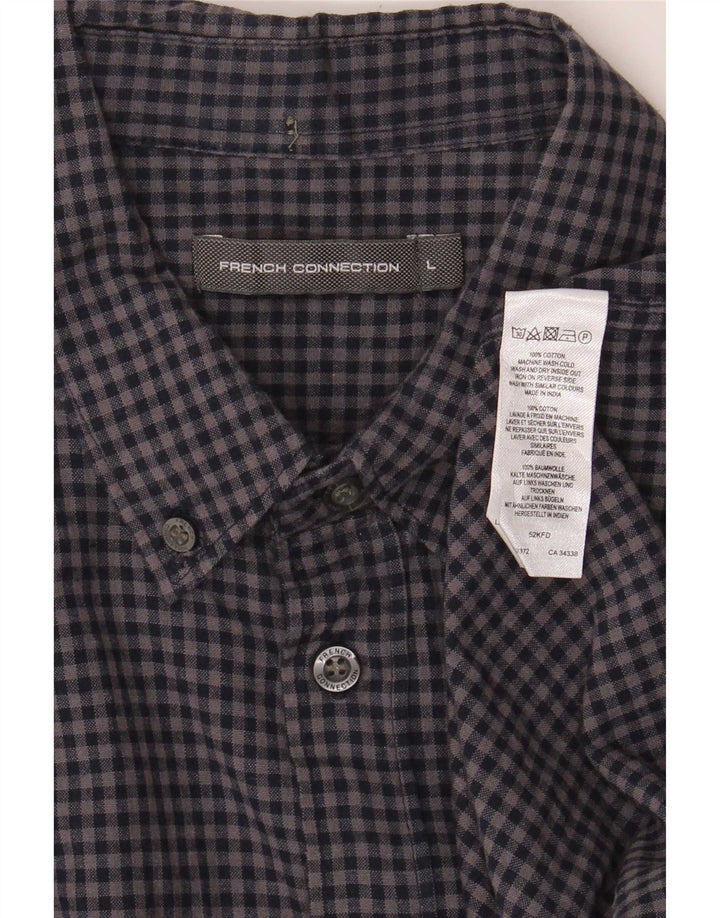French Connection Herren-Flanellhemd, groß, marineblau, Gingham-Baumwolle