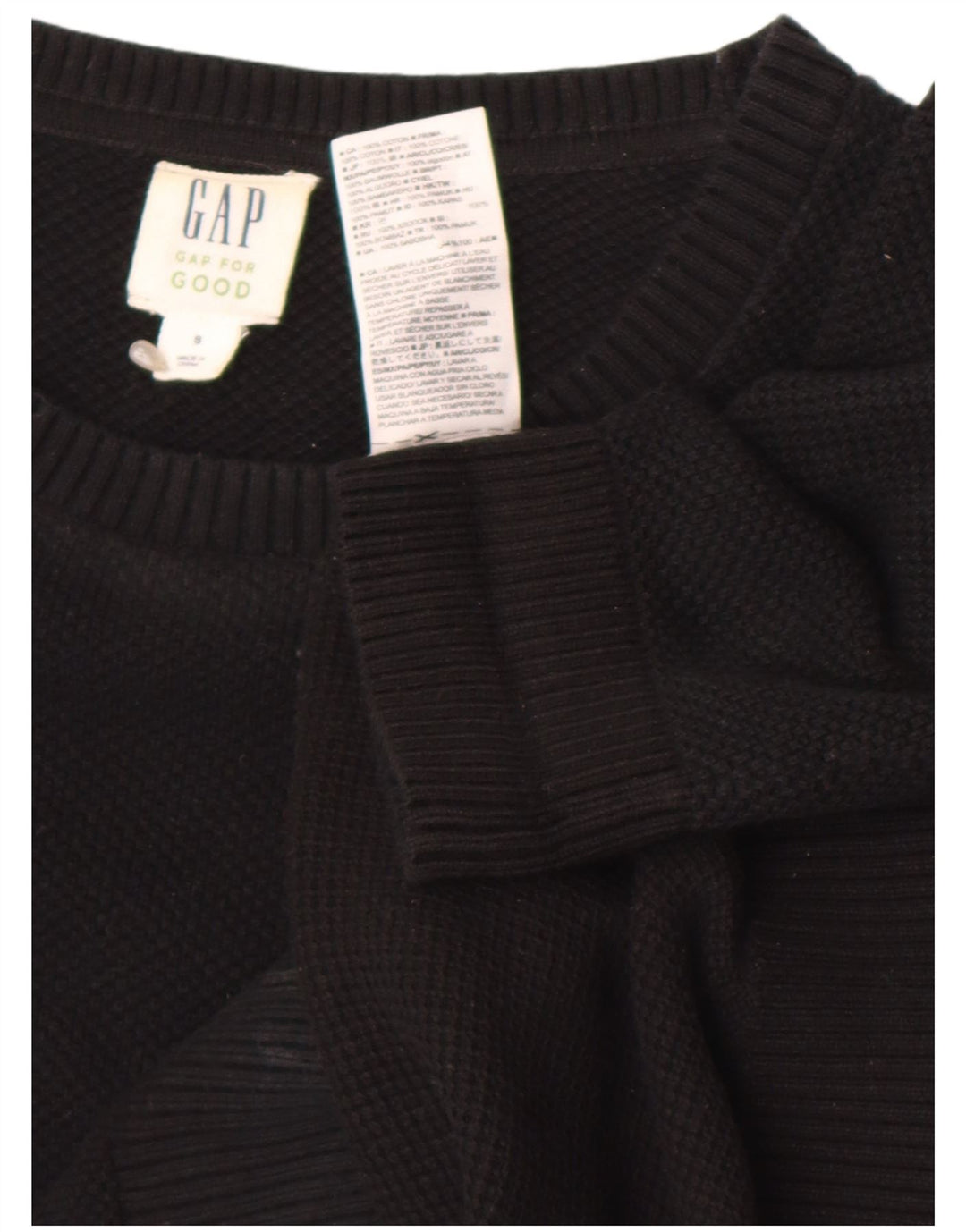 Gap Herren-Pullover mit Rundhalsausschnitt, Größe S, schwarze Baumwolle