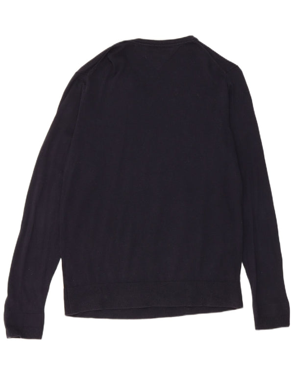 Tommy Hilfiger Damen-Pullover mit V-Ausschnitt, UK 14, mittelmarineblaue Baumwolle