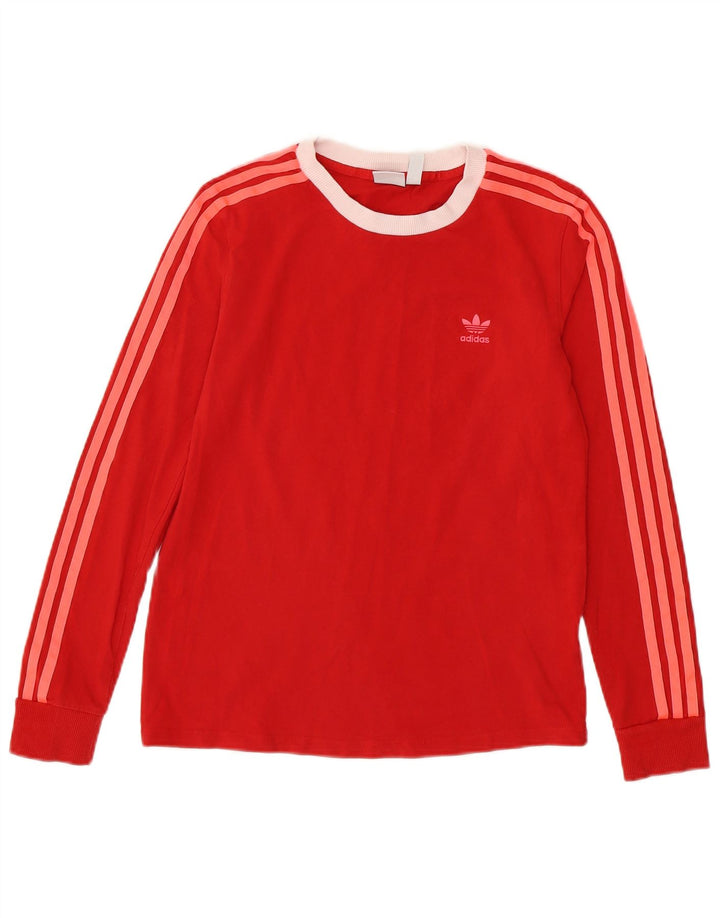 ADIDAS Damen Top Langarm UK 10 Small Rote Baumwolle
