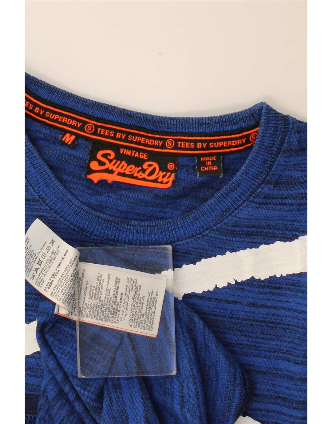 Superdry Herren-T-Shirt mit normaler Grafik, mittelblau, gestreift, Baumwolle