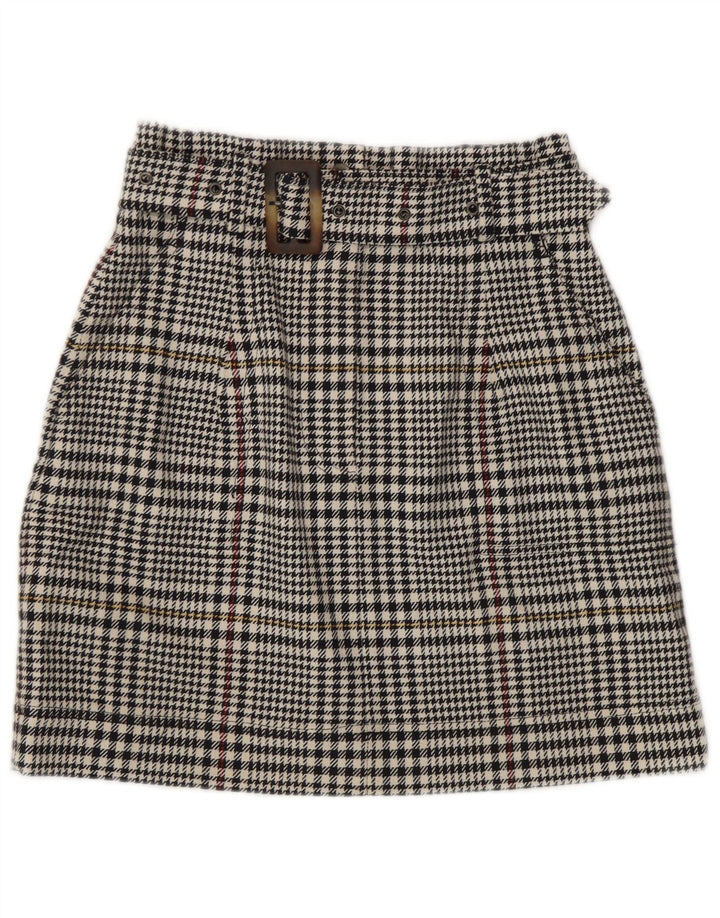 Marks & Spencer Damen Minirock UK 8 Small W26 Schwarze Hahnentritt-Baumwolle