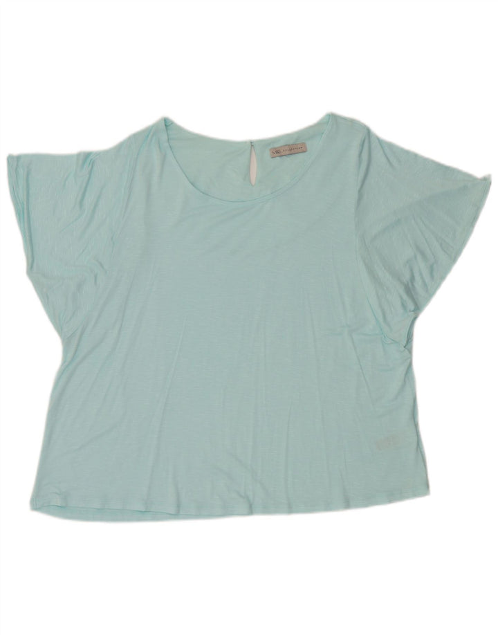 Marks & Spencer Damen Bluse Top UK 20 2XL Blau gefleckte Viskose