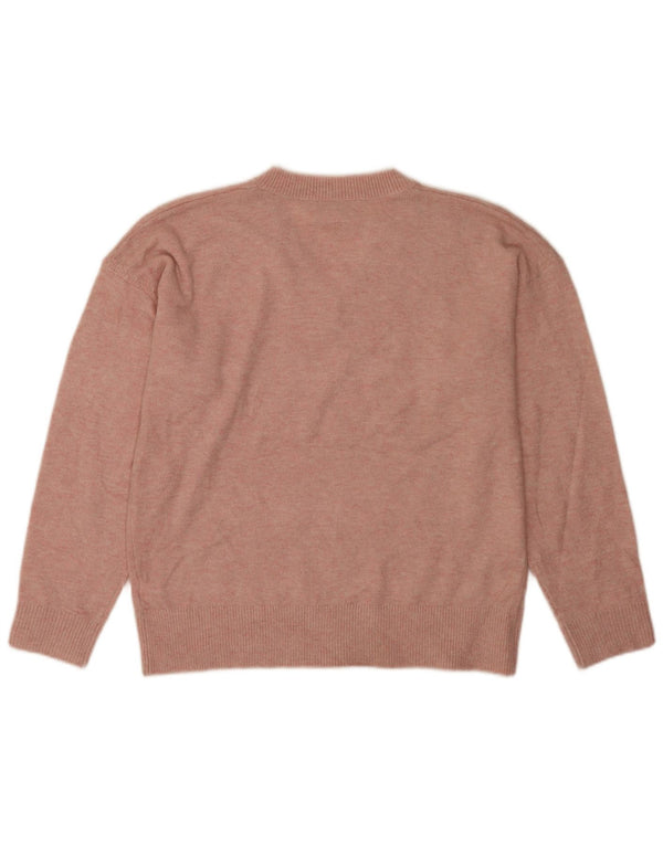 Marks & Spencer Damen-Pullover mit V-Ausschnitt, UK 14, Mittelrosa, Polyester