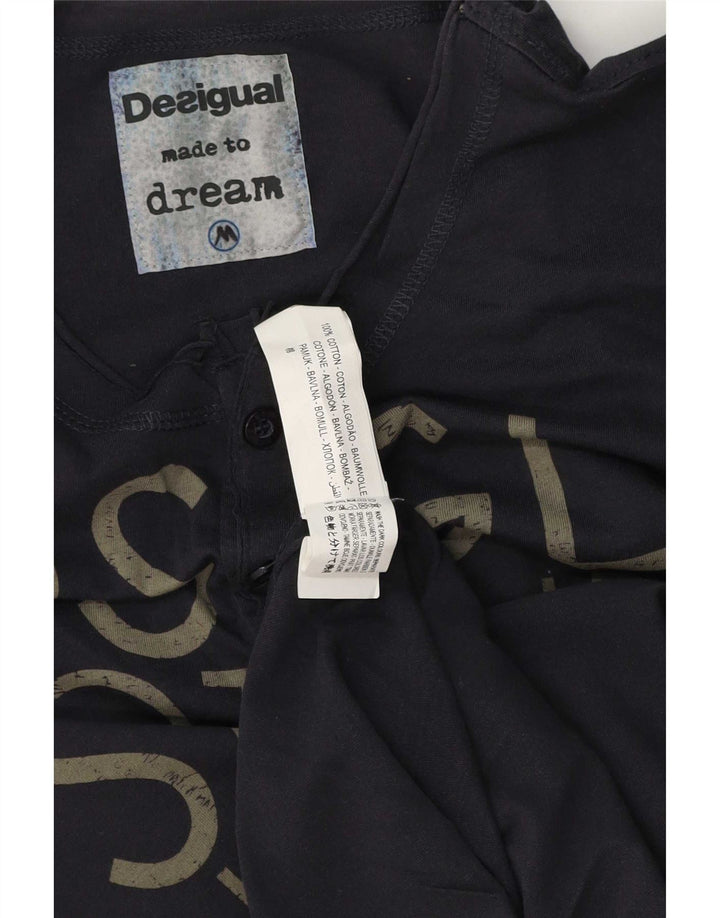 Desigual Herren Grafik-Oberteil, langärmelig, mittelmarineblaue Baumwolle