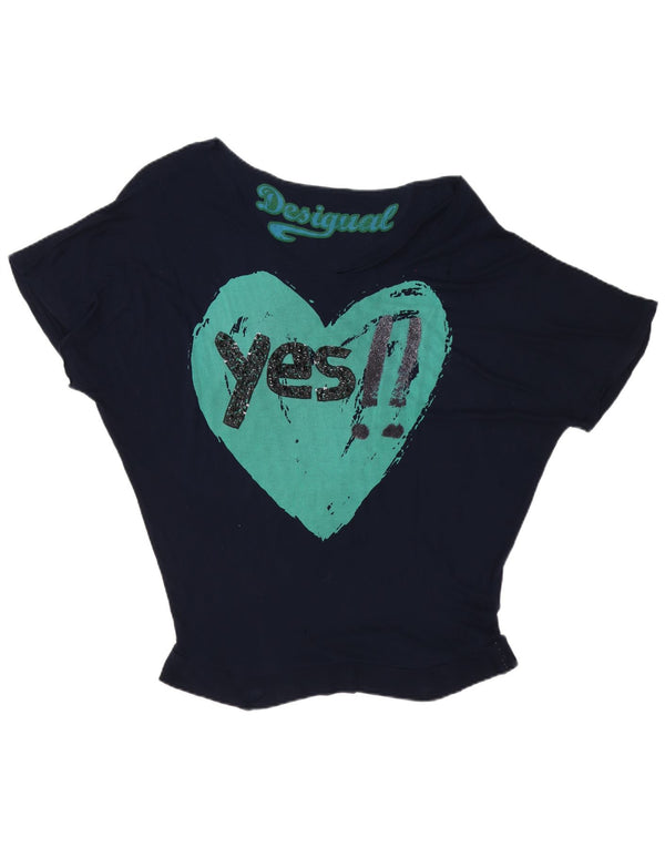 Desigual Damen Übergroßes Grafik-T-Shirt-Oberteil UK 16 Large Marineblau