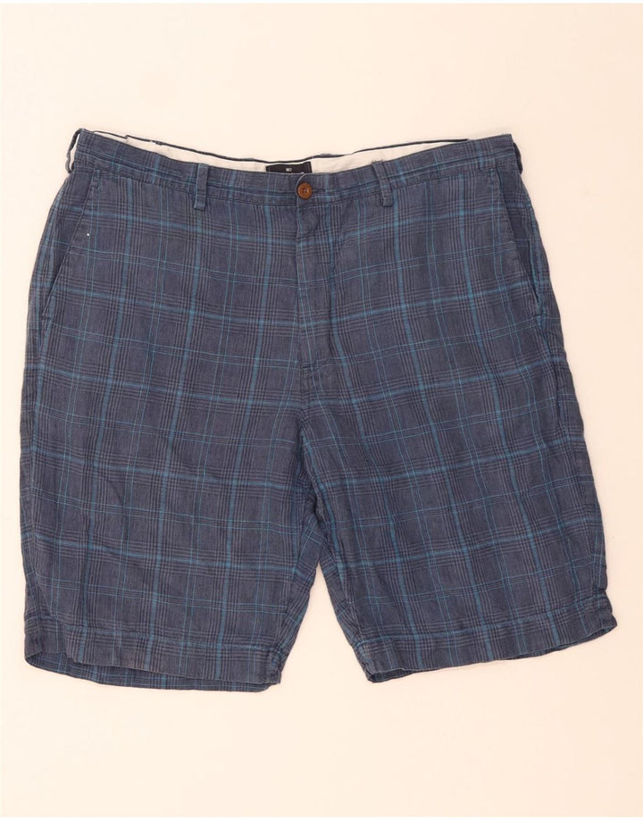 MARKS & SPENCER Herren Chinoshorts W40 XL Marineblau kariertes Leinen