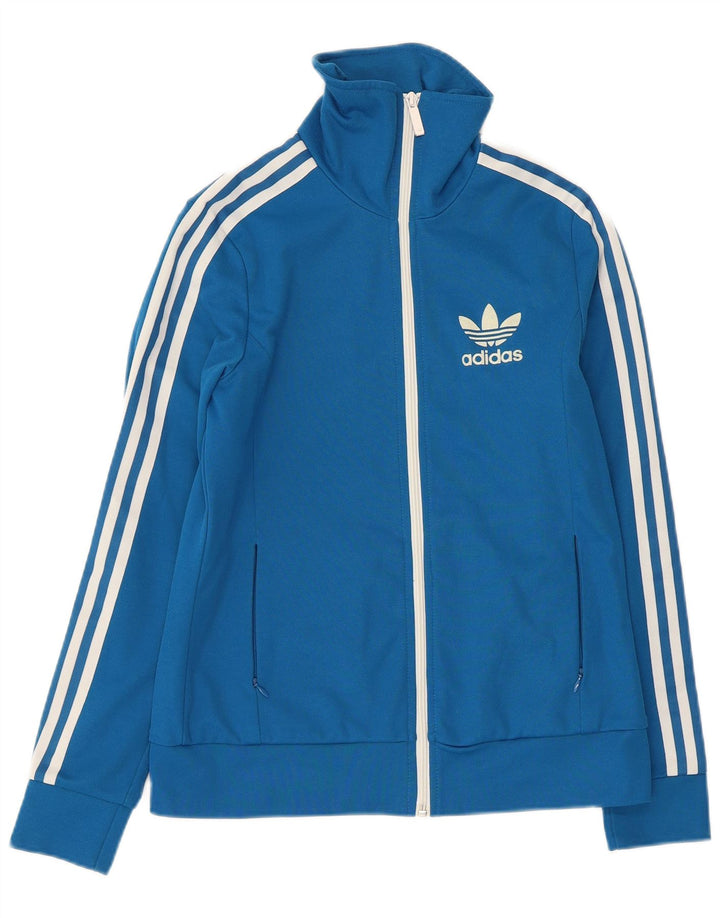 ADIDAS Damen-Trainingsanzug, Top-Jacke, EU 38, mittelblaue Baumwolle