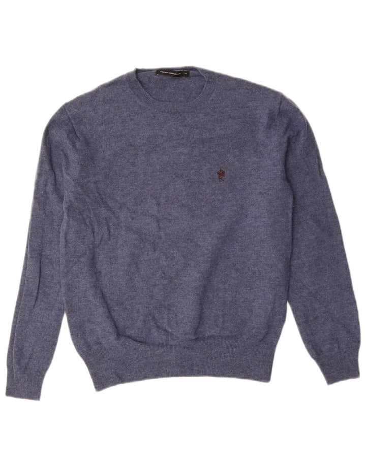 French Connection Herren-Pullover mit Rundhalsausschnitt, Mittelblaue Lammwolle