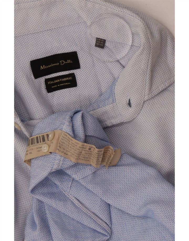 Massimo Dutti Herrenhemd 2XL blau gepunktete Baumwolle