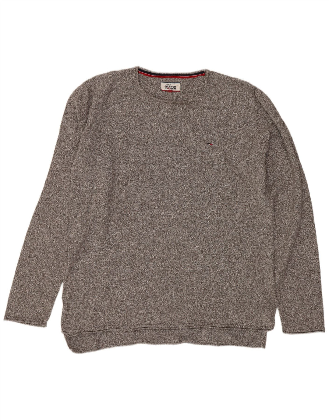 Tommy Hilfiger Herren-Pullover mit Rundhalsausschnitt, mittelgrau gefleckte Baumwolle