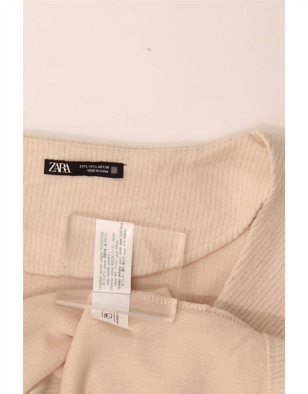 Zara Damen Langarm-Blusenoberteil UK 14 Large Beige Polyester