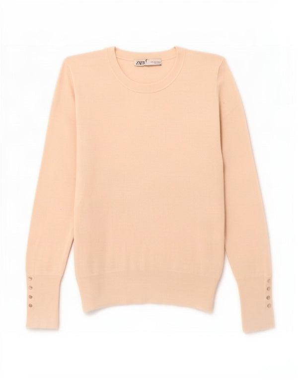 Zara Damen-Pullover mit Rundhalsausschnitt, Gr. 10, Größe S, Beige, Viskose