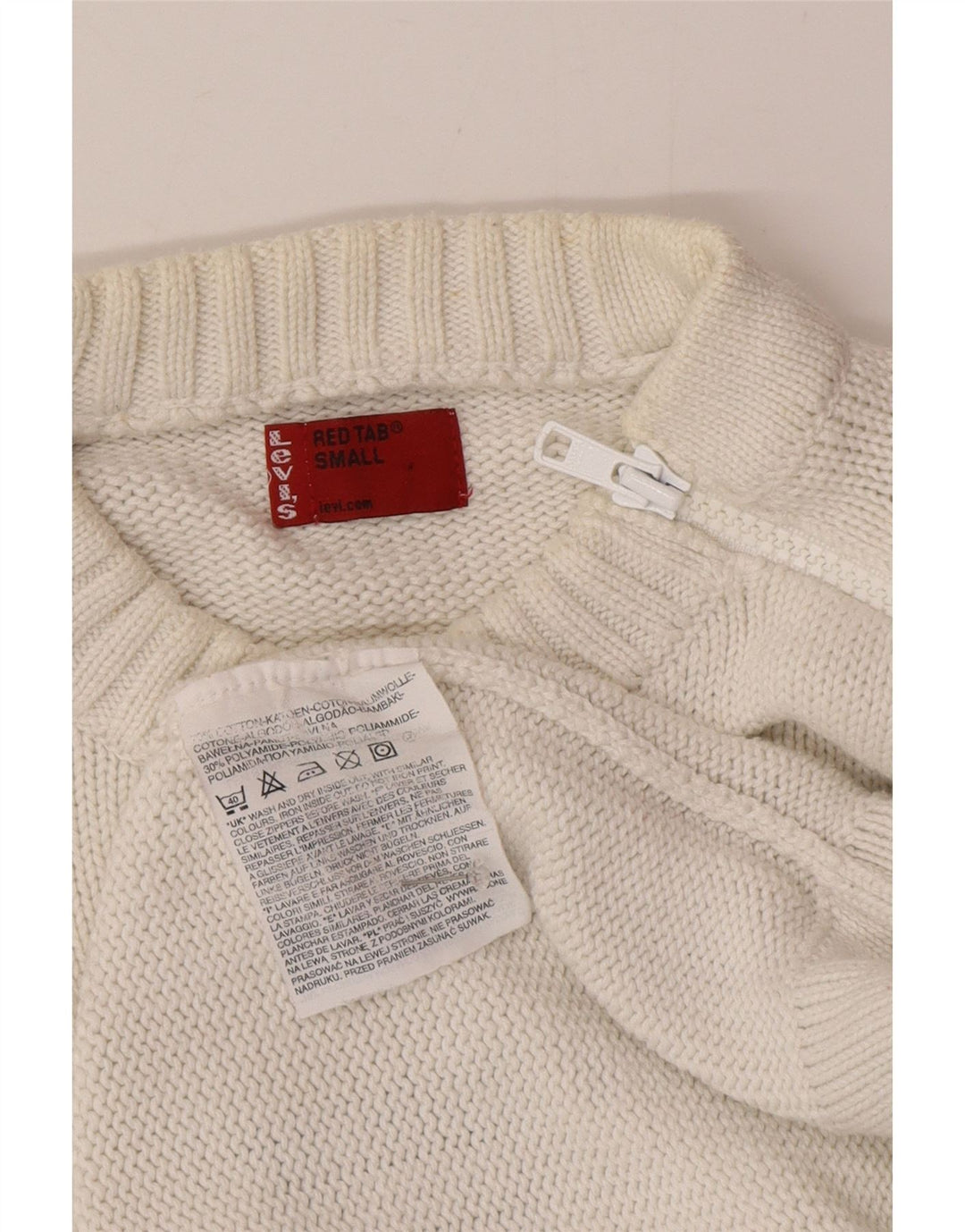 Levi's Herren-Pullover mit grafischem Rundhalsausschnitt, Größe S, weiße Baumwolle