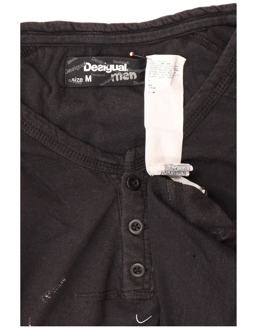 DESIGUAL Herren-Grafik-T-Shirt-Oberteil aus mittelschwarzer Baumwolle