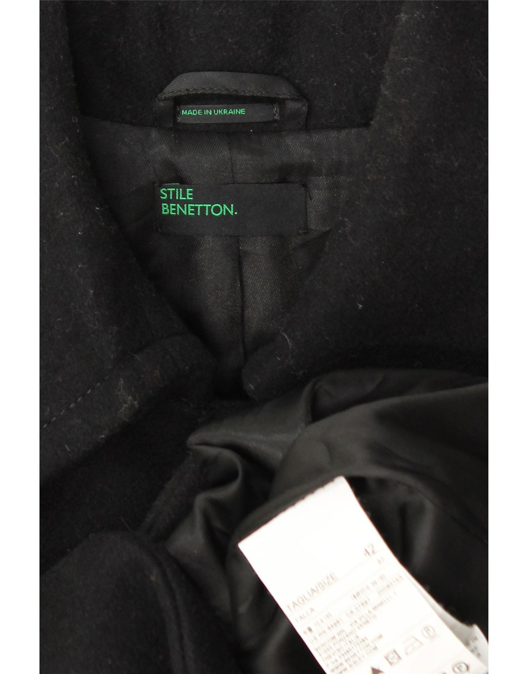 Benetton Damen Mantel IT 42 Mittelschwarze Wolle