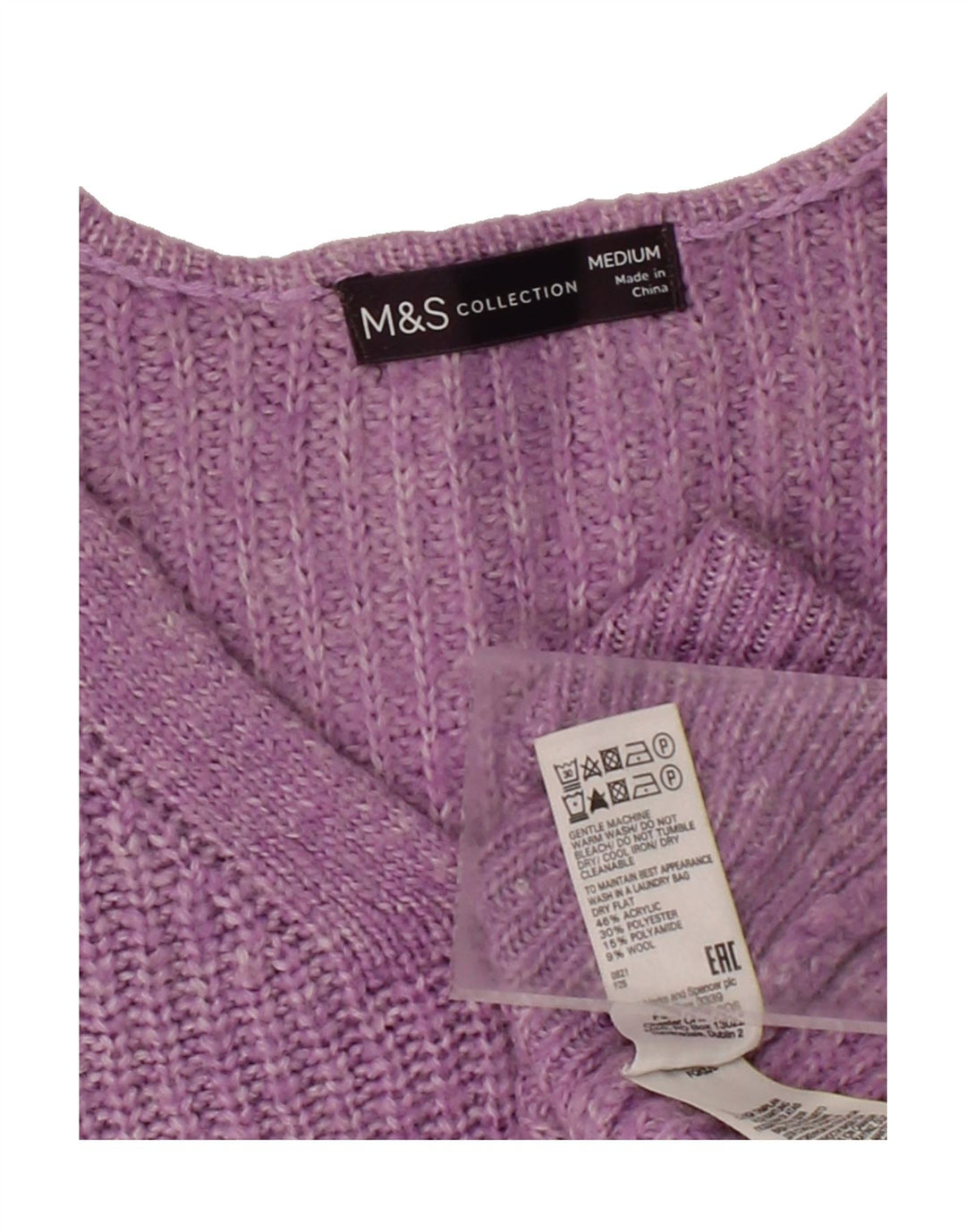 MARKS & SPENCER Womens V-Neck Jumper Sweater UK 14 Medium Purple Acrylic Vintage Marks & Spencer and Second-Hand Marks & Spencer from Messina Hembry 
