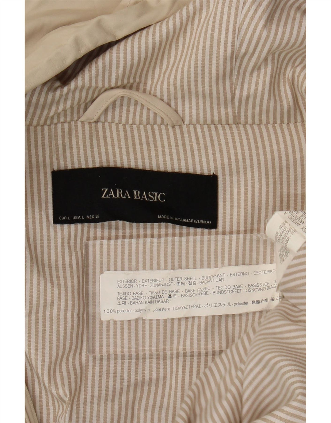 Zara Damen-Windbreaker-Mantel mit Kapuze, UK 16, Größe L, Beige, Polyester