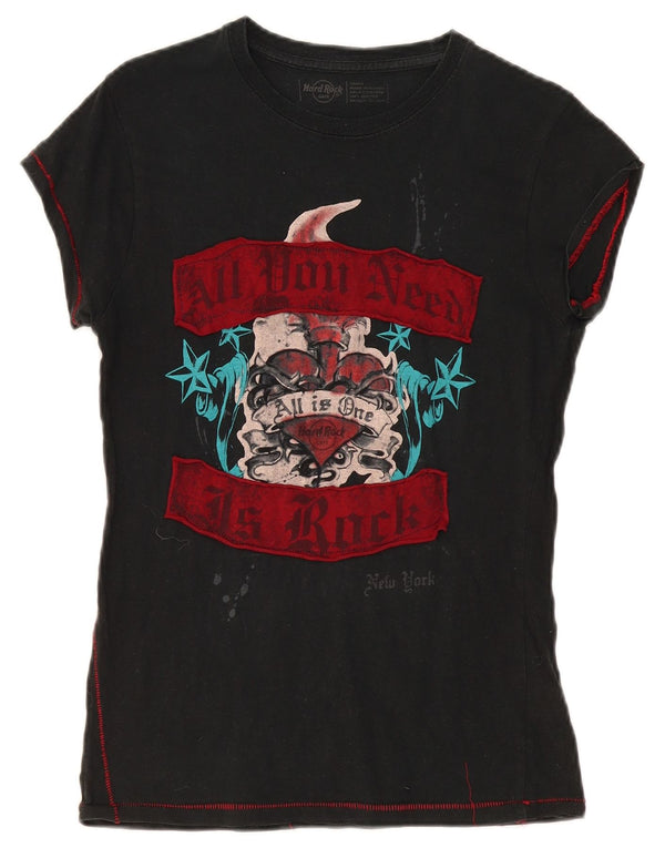 Hard Rock Cafe Damen Grafik-T-Shirt-Oberteil UK 14 Large Schwarz Baumwolle