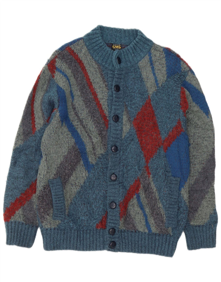 Maglificio Herren Strickjacke IT 48 Mittelblaues geometrisches Acryl