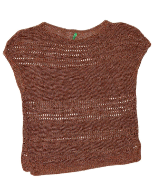 Benetton Damen Crop Knit Bluse Top UK 12 Mittelbraun