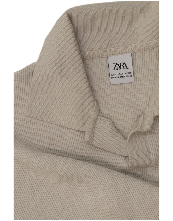 ZARA Herren-Pullover mit Polokragen, Größe S, graue Baumwolle