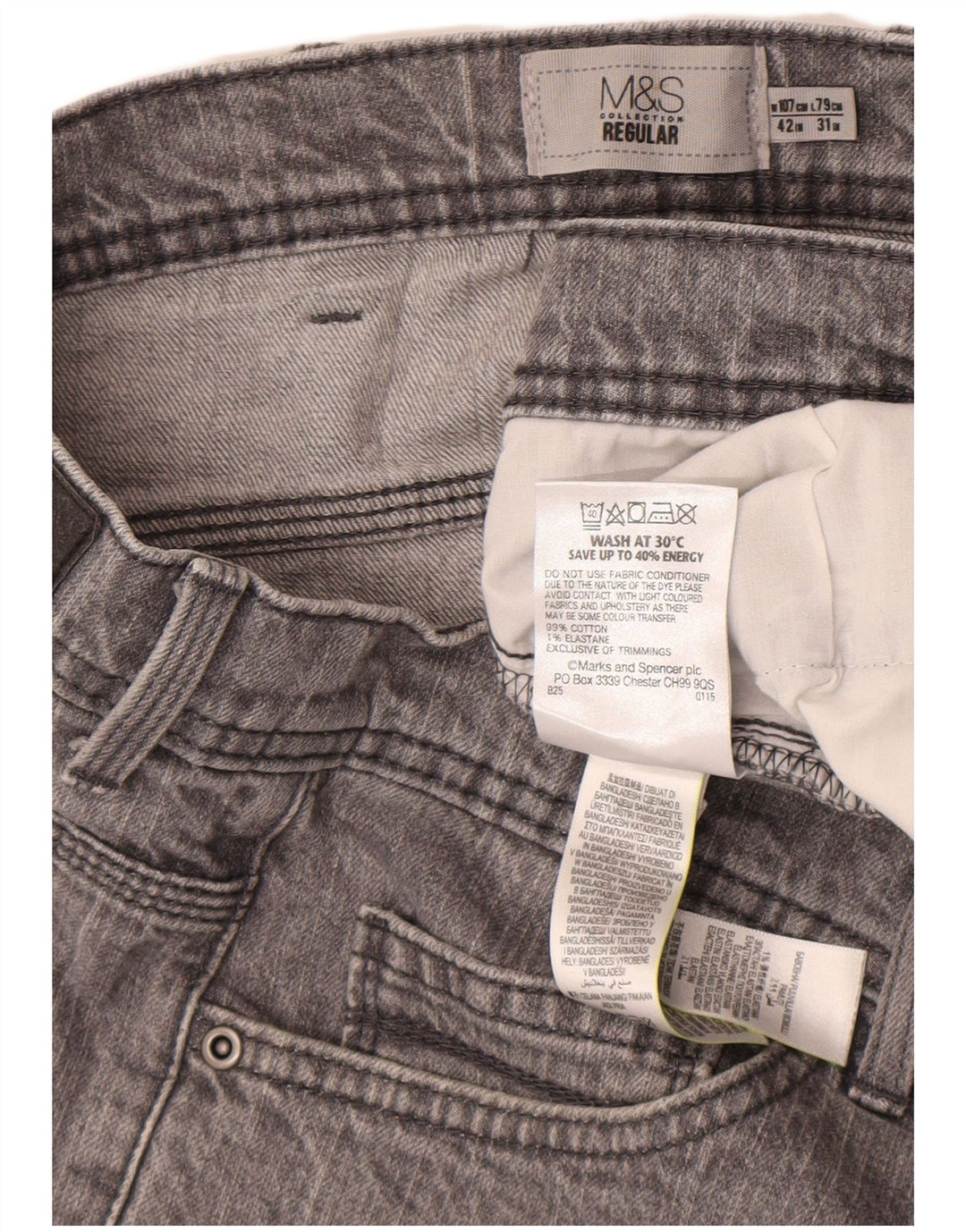 Marks & Spencer Herren-Jeans, reguläre Passform, gerade Passform, W42 L31, graue Baumwolle