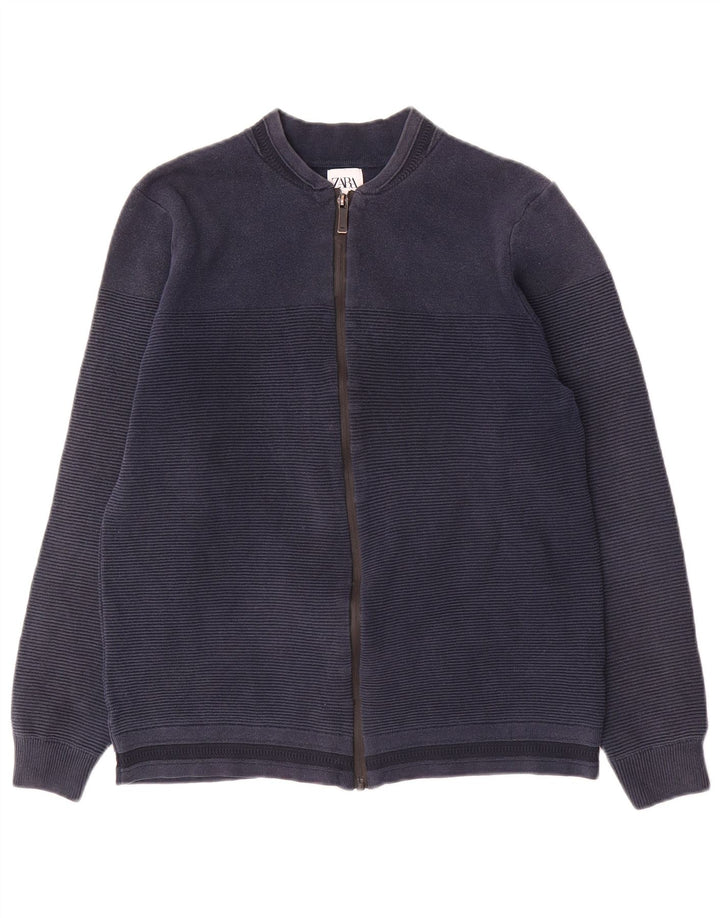 Zara Herren-Strickjacke, mittlerer marineblauer Nadelstreifen