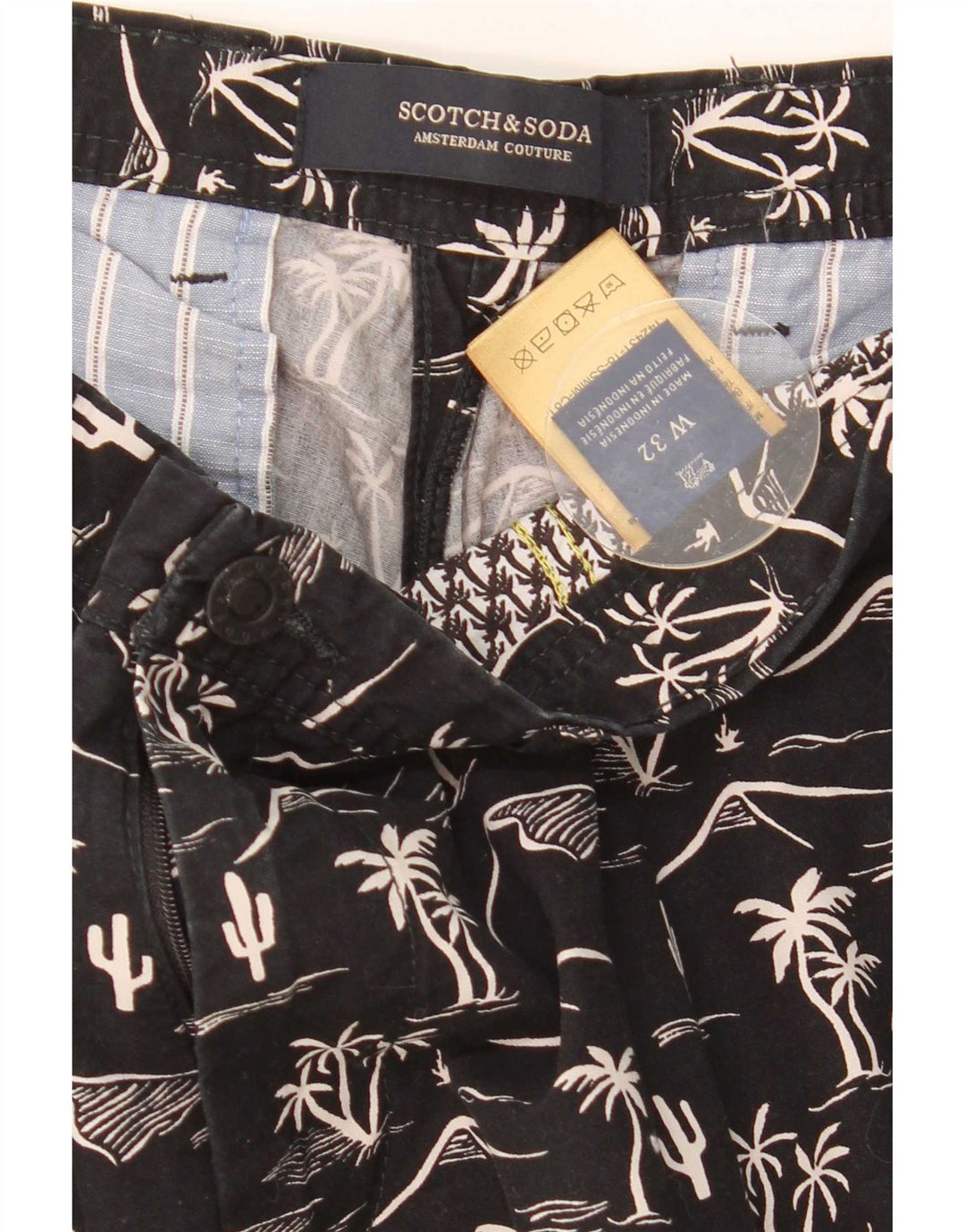 Scotch & Soda Herren-Chinoshorts mit abstraktem Muster, W32, mittelgroß, schwarz, hawaiianisch