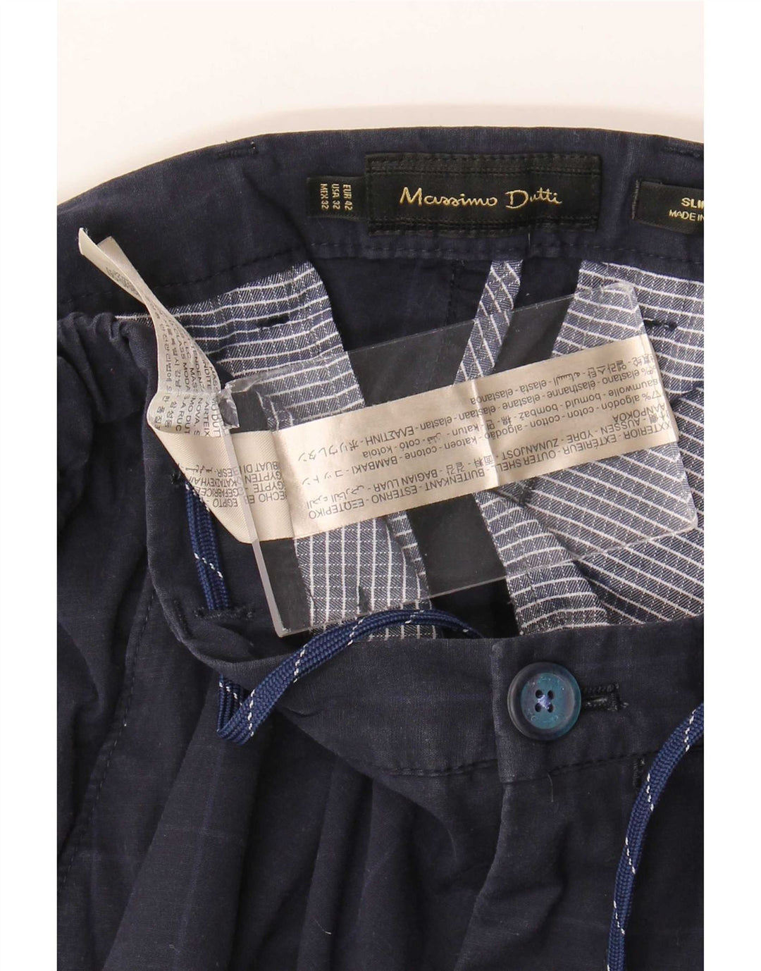 Massimo Dutti Herren-Chinohose, EU 42, Größe L, W32, L32, Marineblau kariert