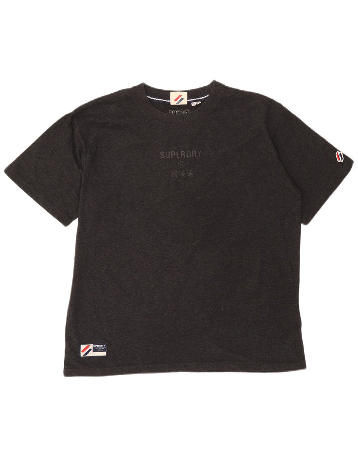 Superdry Damen Grafik-T-Shirt-Oberteil UK 14 Large Grau Baumwolle