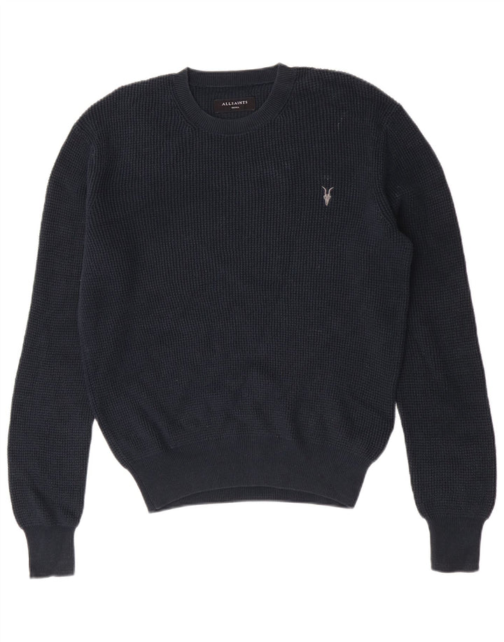 All Saints Herren-Pullover mit Rundhalsausschnitt, Größe S, marineblaue Baumwolle