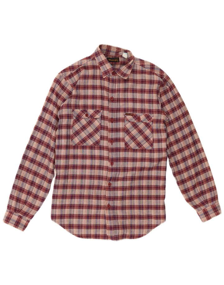 Wrangler Herren-Flanellhemd, Größe 38 15, mittelrot karierte Baumwolle