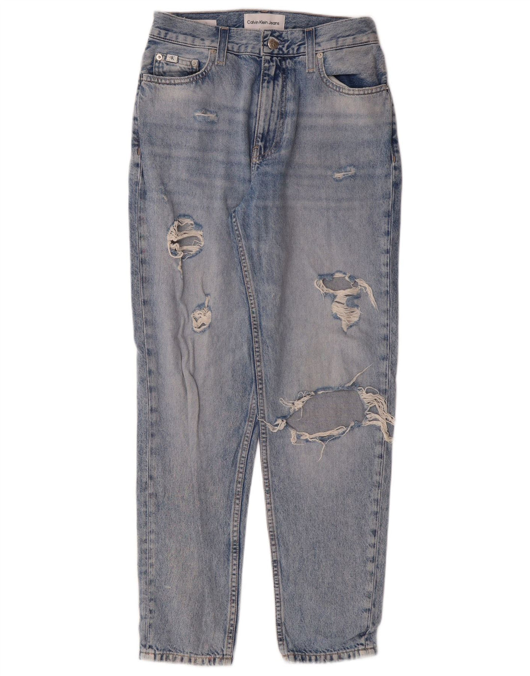 Calvin Klein Damen Distressed Tapered High Waist Jeans W26 L28 Blue Grunge