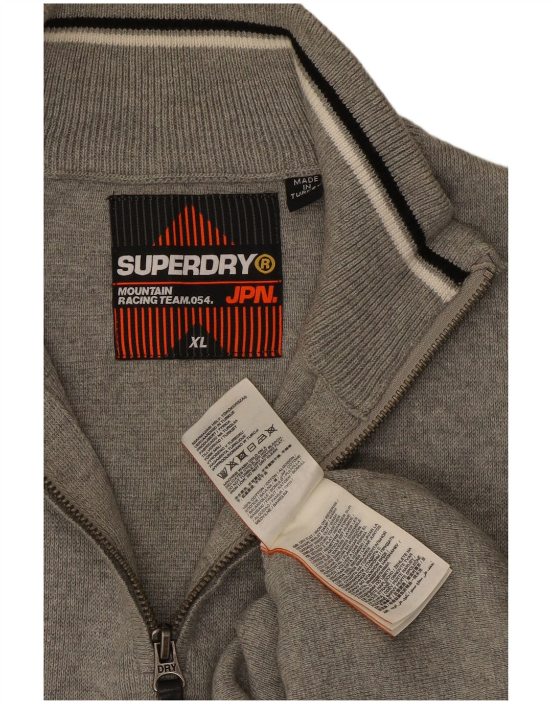 SUPERDRY Herren-Pullover mit Reißverschluss am Hals, XL, graue Baumwolle