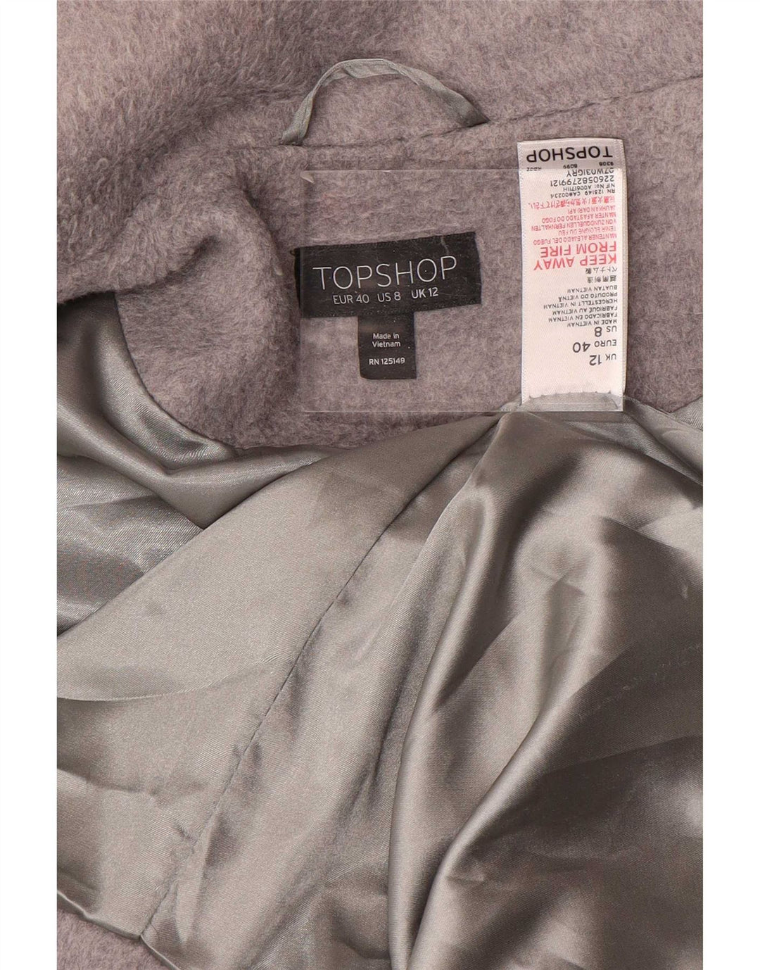 Topshop Damen Übergroßer Mantel UK 12 Mittelgraues Polyester