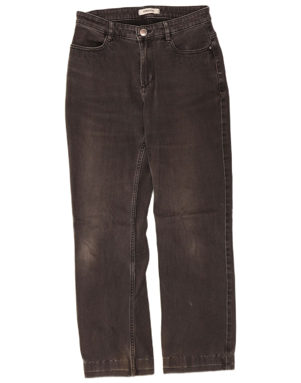 Marks & Spencer Damen Straight Jeans UK 10 Small W28 L26 Schwarze Baumwolle