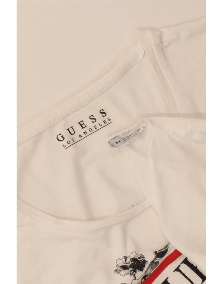 Guess Damen Grafik-T-Shirt-Oberteil UK 12 Medium Weiß