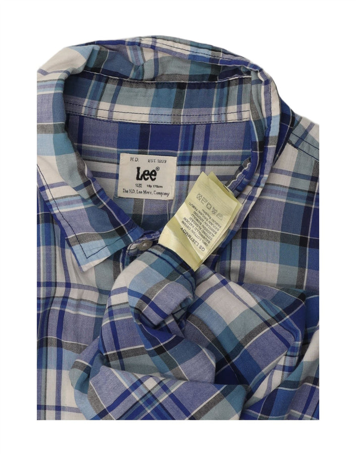 LEE Boys Short Sleeve Shirt 15-16 Years Blue Check Cotton Vintage Lee and Second-Hand Lee from Messina Hembry 