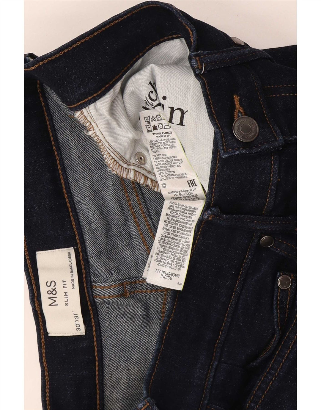Marks & Spencer Herren Slim Jeans W30 L31 Marineblaue Baumwolle