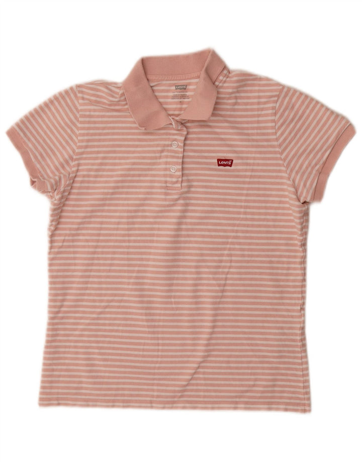 Levi's Damen-Poloshirt UK 12 aus mittelrosa gestreifter Baumwolle