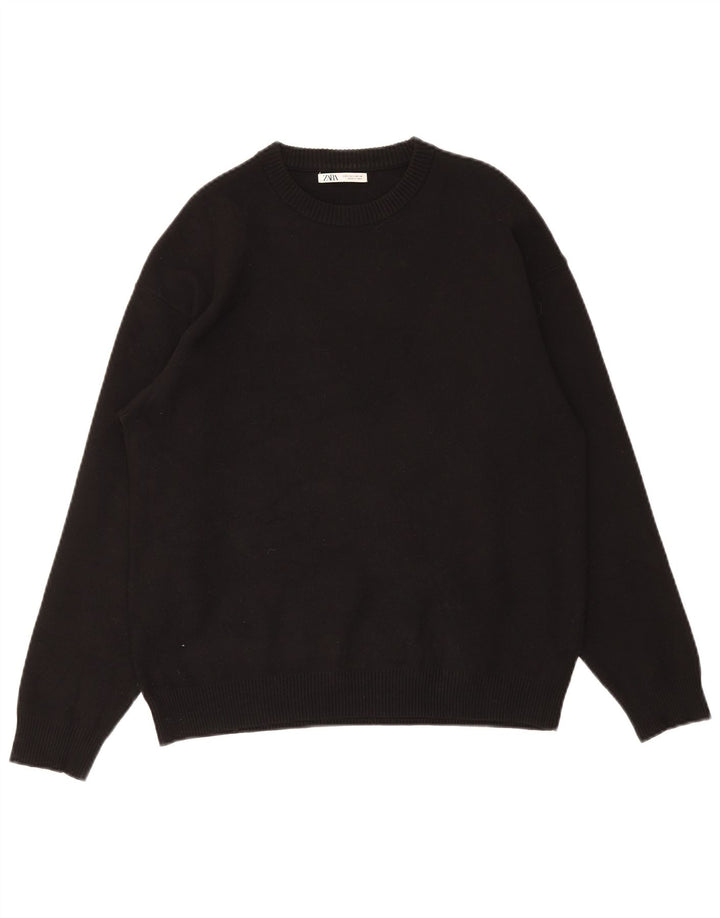 Zara Herren-Pullover mit Rundhalsausschnitt, Größe S, schwarze Viskose