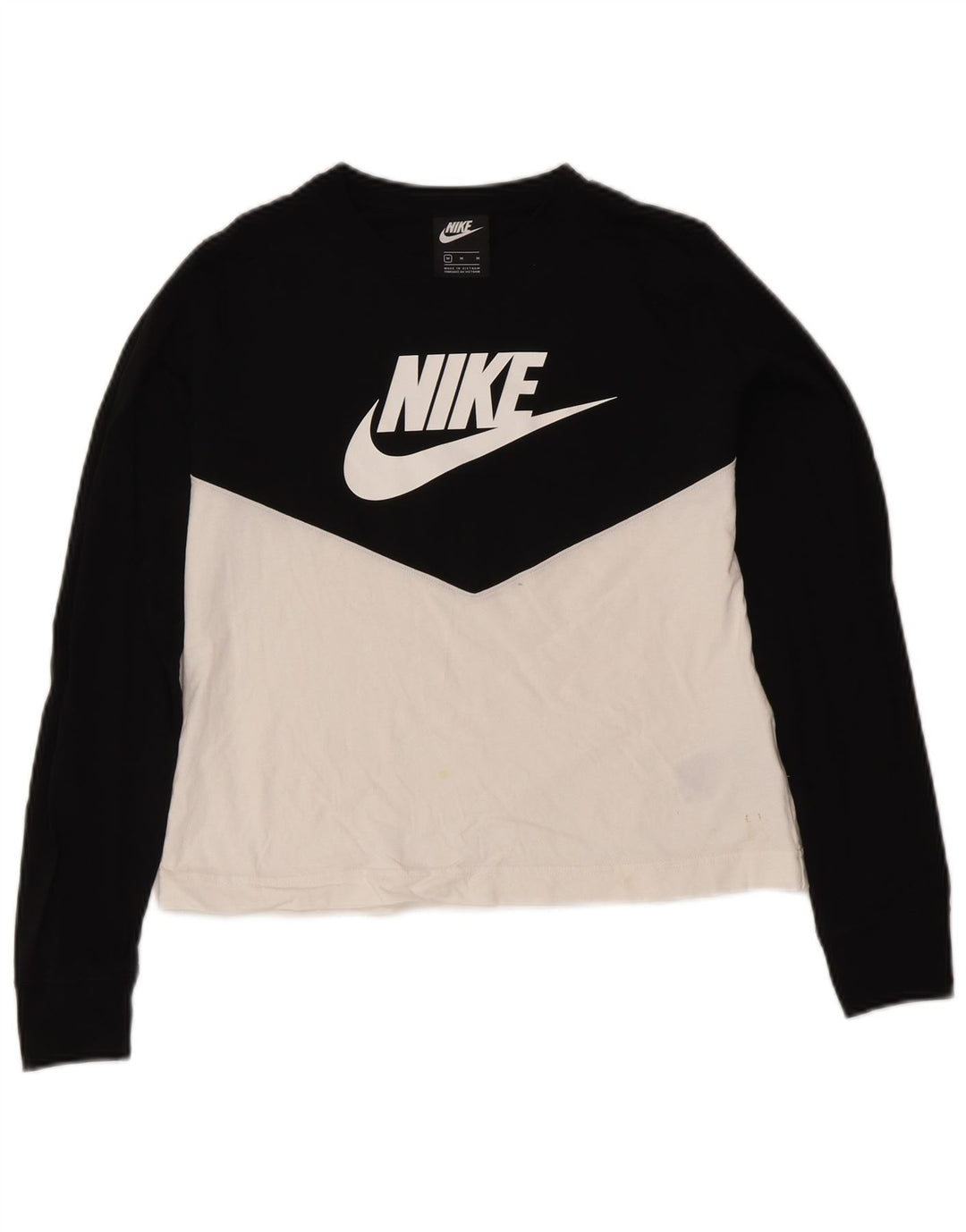 Nike Womens Graphic Top Langarm UK 12 Mittelschwarz Colourblock Baumwolle