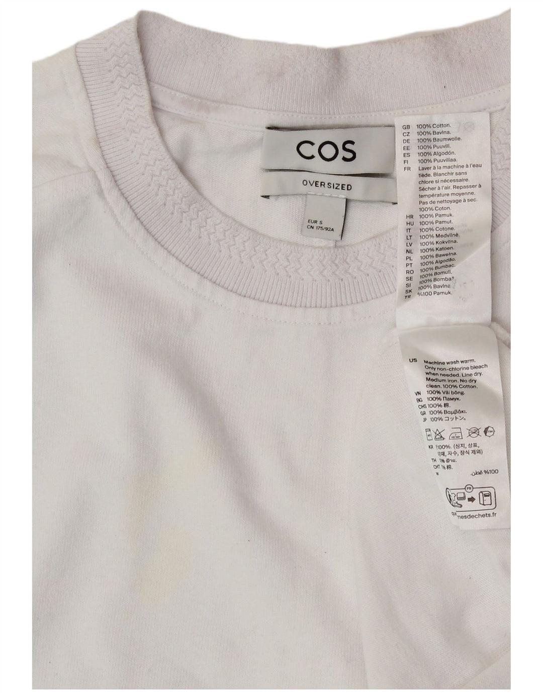 COS Herren-T-Shirt in Übergröße, Größe S, weiße Baumwolle