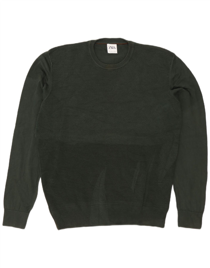 ZARA Herren-Pullover mit Rundhalsausschnitt, Größe L, Grün