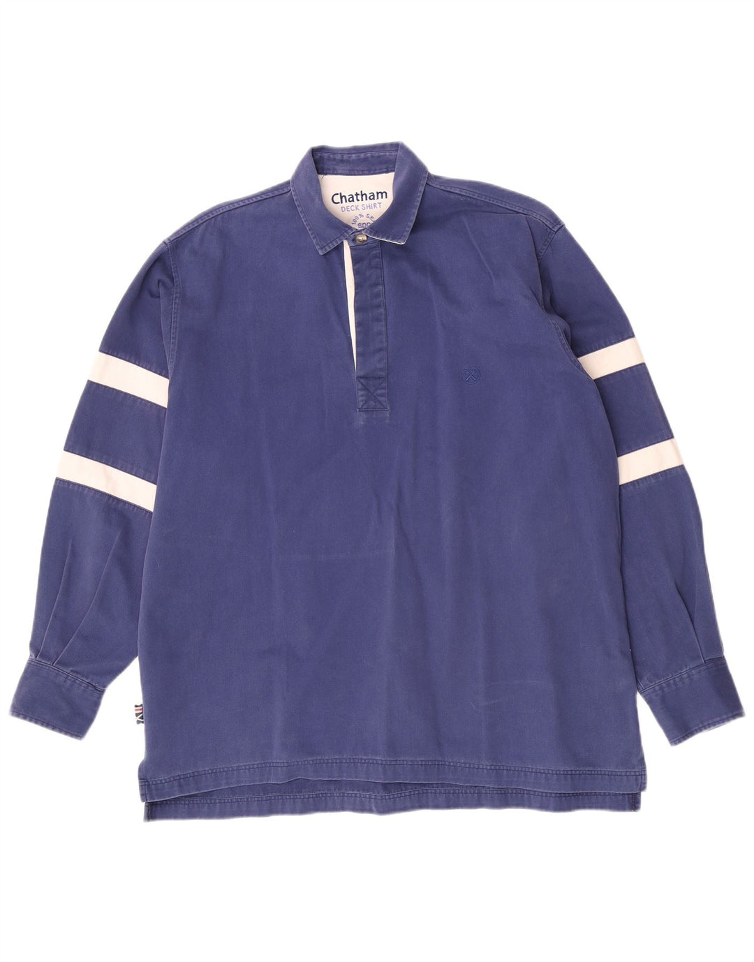 Chatham Herren-Yachting-Pulloverhemd aus mittelblauer, gestreifter Baumwolle