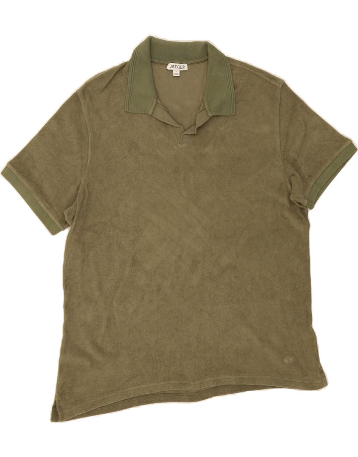 JAEGER Mens Polo Shirt Large Khaki Cotton Vintage Jaeger and Second-Hand Jaeger from Messina Hembry 