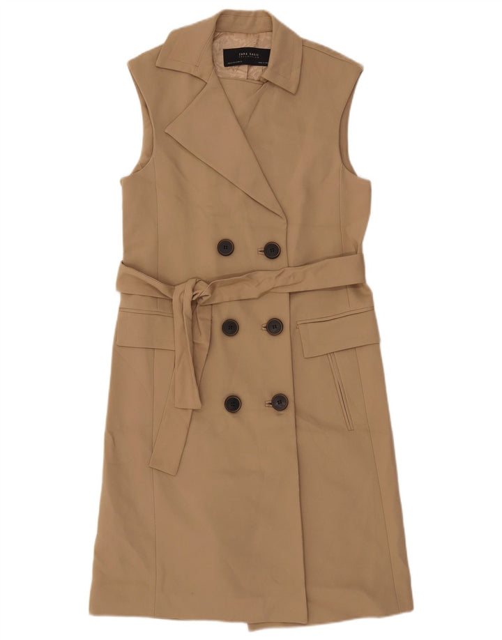 ZARA Damen ärmelloser zweireihiger Mantel UK 6 XS Beige