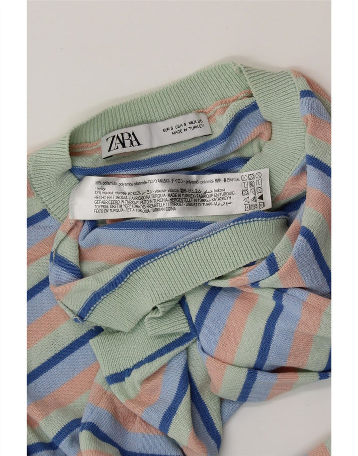 ZARA Damen Crop Crew Neck Pullover Pullover UK 8 Small Mehrfarbig gestreift