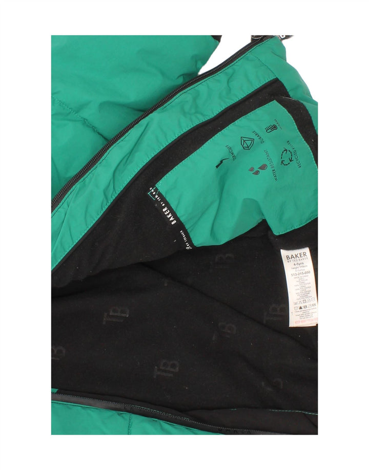 Ted Baker Wattierte Jacke mit grafischer Kapuze für Jungen, 4–5 Jahre, grünes Farbblockdesign